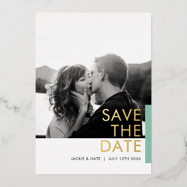 Aqua Shimmer Save the Date Folie Folieneinladung (Vorderseite)