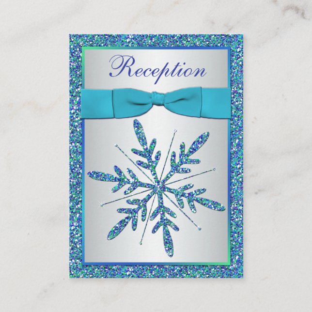 Aqua, Silber, Blue Snowflake Umschließkarte Begleitkarte (Vorderseite)
