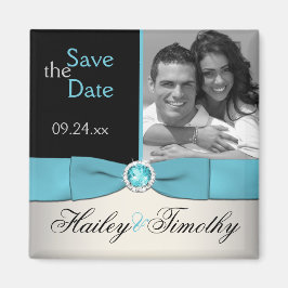 Aqua, Silber und Schwarz-Save the Date-Foto-Magnet Magnet