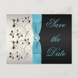 Aqua, Silber und Schwarze Flora Save the Date Ankündigungspostkarte