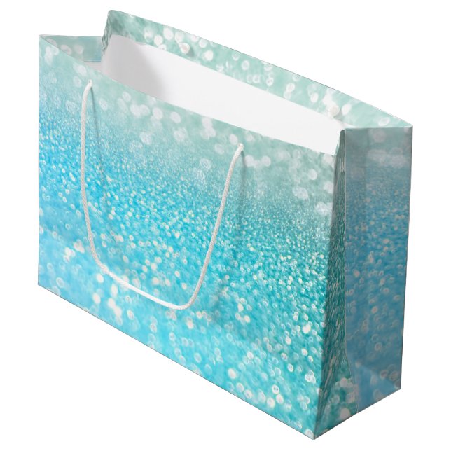 Aqua Silver Beach Blue Summer Glitzer Gradient Große Geschenktüte (Vorderseite Schrägansicht)