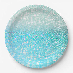 Aqua Silver Beach Blue Summer Glitzer Gradient Pappteller