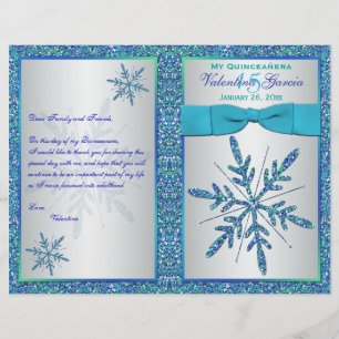 Aqua Silver Blue Snowflakes Quinceñera Programm