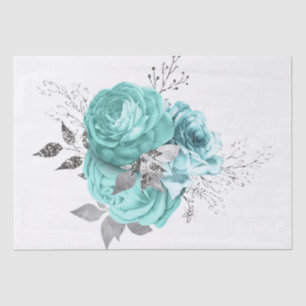 Aqua Silver Floral Bouquet Aqua Decoupage Seidenpapier