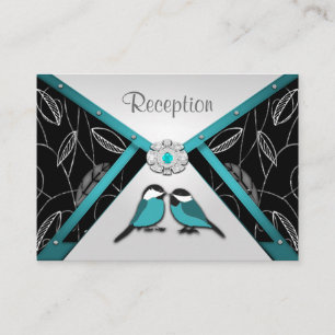 Aqua & Silver Love Vögel Hochzeitskarten Begleitkarte