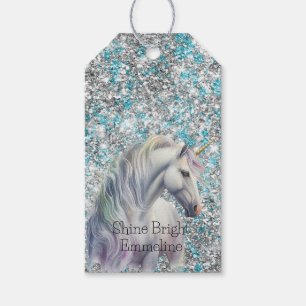 Aqua Silver Unicorn Glitzer Sparkle Geburtstag Geschenkanhänger