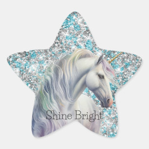 Aqua Silver Unicorn Glitzer Sparkle Geburtstagsgun Stern-Aufkleber