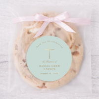 Aqua Simple Elegant Gold Cross Taufen Christening