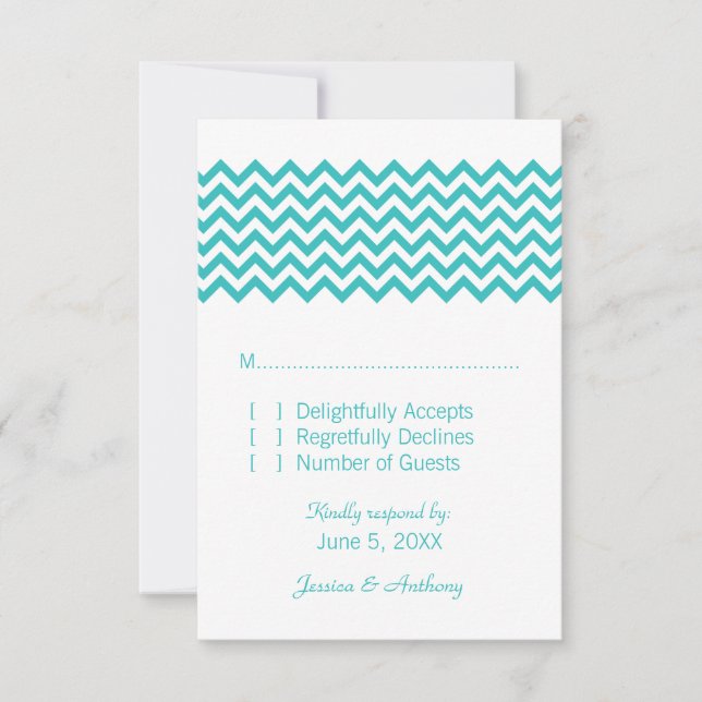 Aqua Simple Zickzack Response Card RSVP Karte (Vorderseite)