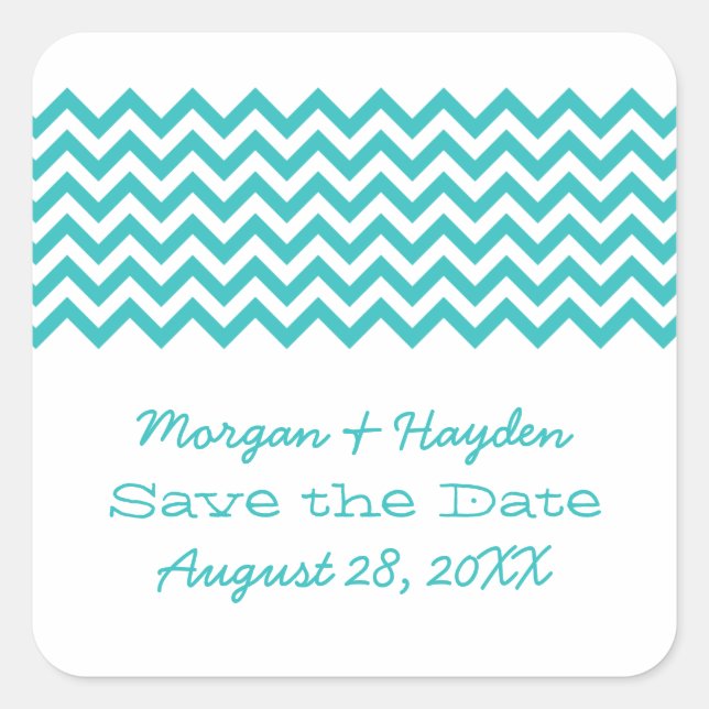 Aqua Simple Zickzack Save the Date Stickers (Vorderseite)