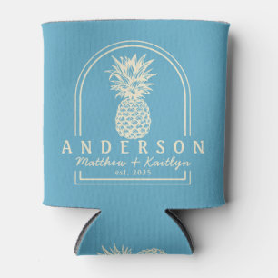 Aqua Sky Ananas Hochzeitsbogen & Name Dosenkühler
