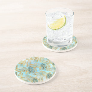 Aqua Sky Green Dessous de verre Feuille Tropical G