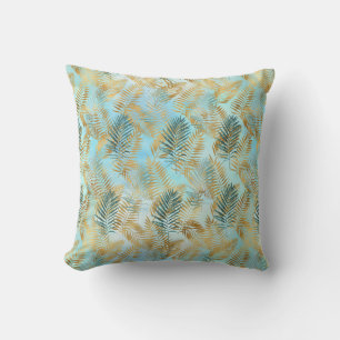Aqua Sky Green Gold Tropical Blätter       Kissen