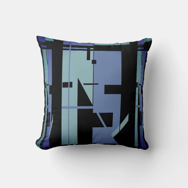 Aqua Slate Blue Black Southwest Art Look Mosaik Kissen (Vorderseite)