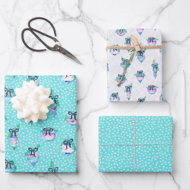 Aqua Snow Polka Dot Geschenkpapier Set (Vorderseite)