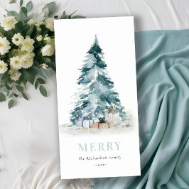 Aqua Snow Watercolor Pine Weihnachtsbaum Geschenke Feiertagskarte
