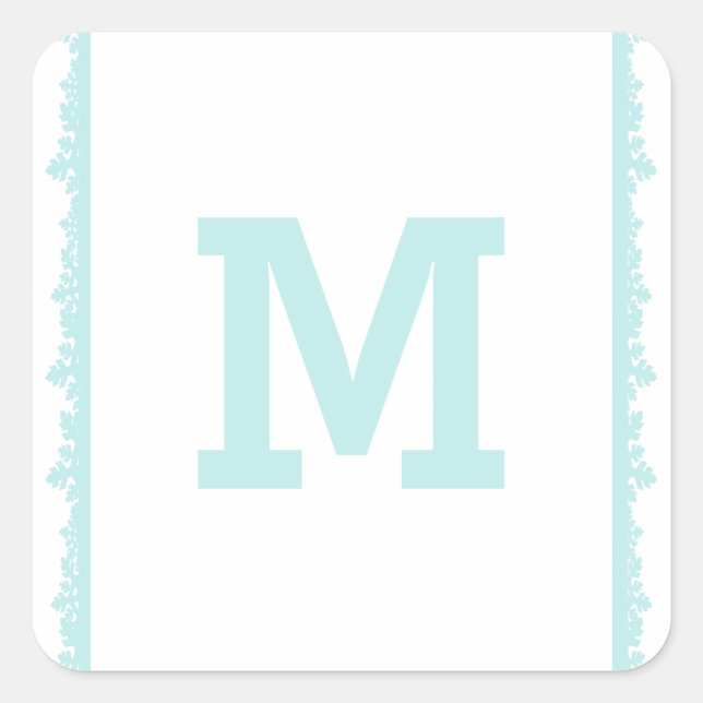 Aqua Snowflake Frame Holiday Monogram Quadratischer Aufkleber (Vorderseite)