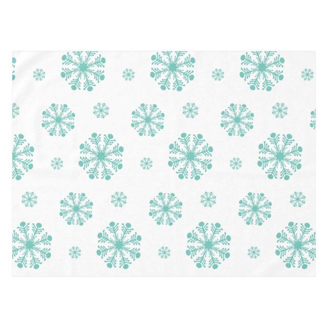 Aqua Snowflakes sur la nappe White Holiday (Devant (Horizontal))