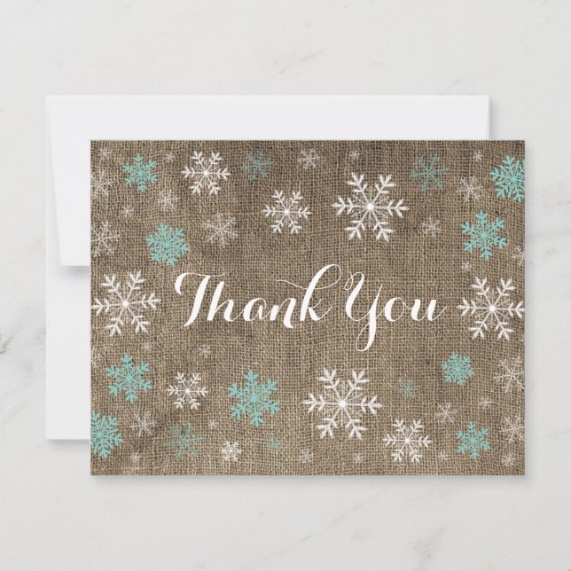 Aqua Snowflakes Winter Burlap Danke Karte (Vorderseite)