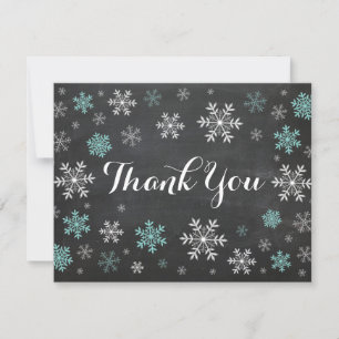 Aqua Snowflakes Winter Chalkboard Carte de remerci
