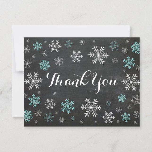 Aqua Snowflakes Winter Chalkboard Carte de remerci (Devant)