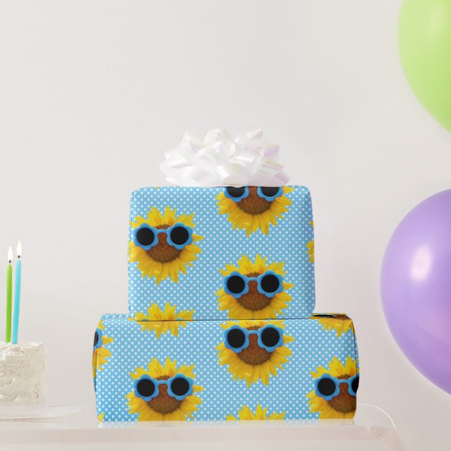 Aqua-Sonnenbrille auf Sonnenblumen Geschenkpapier (Partygeschenke)