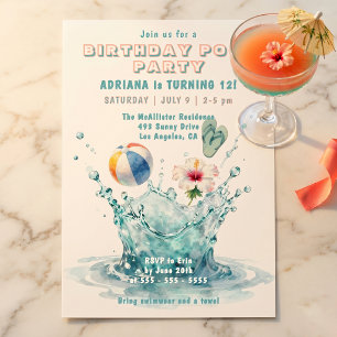 Aqua-Splash-Tween-Mädchen-Sommer-Poolparty-Geburts Einladung