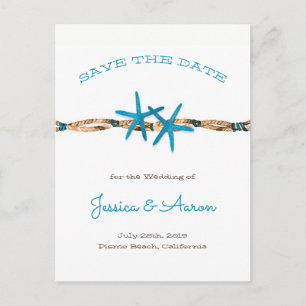 Aqua Starfish and Rope Save the Date Ankündigungspostkarte