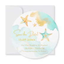 Aqua Starfish Nautical Beach Hochzeit Save the Dat