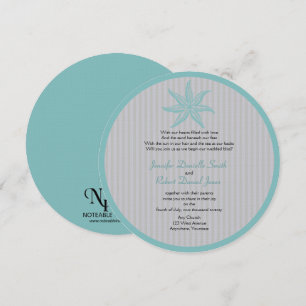 Aqua Starfish Stripe Beach Hochzeit Einladung