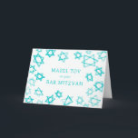 Aqua Stars MAZEL TOV Bar Bat Mitzvah Karte<br><div class="desc">Perfekt Spaß MAZEL TOV Karte für eine Fledermaus Mitzvah, Bar mitzvah oder andere jüdische Feier senden! Handgefertigte Aquarellkunst für Sie vorne und innen leer! Vollständig anpassbar! Klicken Sie auf "Personalisieren" oben, um den Text zu bearbeiten. Klicken Sie auf "Bearbeiten mit dem Designwerkzeug", um die Schriftart, Farben und Einstellungen anzupassen. Design...</div>
