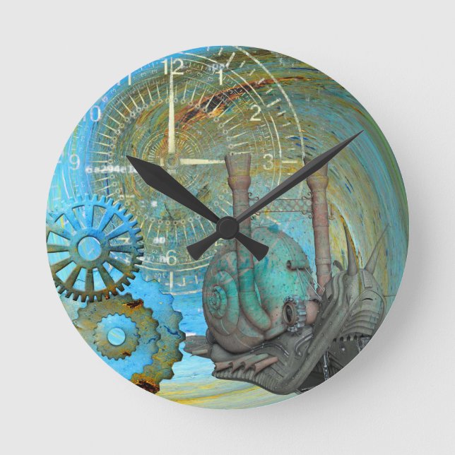 Aqua Steam Snail Traveller Runde Wanduhr (Vorderseite)