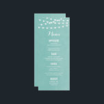 Aqua String Lights Wedding Menu Card Menükarte<br><div class="desc">Moderne Hochzeitskarte mit schlichter, eleganter Linienleuchte, die über das Oberteil hängt und eine elegante Mischung aus modernen und kalligraphischen Script-Schriftart auf einem Imitat mit Aquarelltextur. Ein schlichtes und stilvolles Design, perfekt für den Sommer! Klicken Sie auf die Schaltfläche IT CUSTOMIZE, um Schriftart anzupassen, Text zu verschieben und Ihr eigenes einzigartiges...</div>