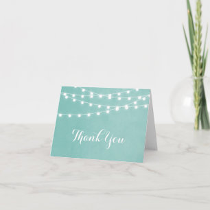 Aqua String Lights Wedding Thank You Card Dankeskarte