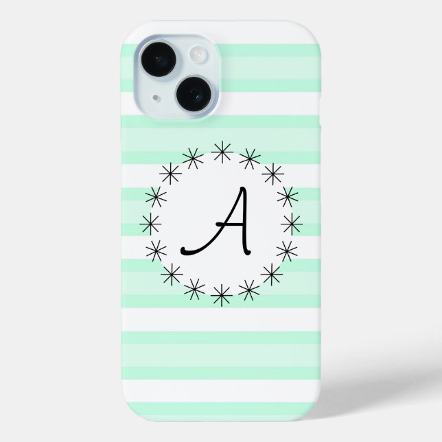 Aqua Stripe "Monogram" iPhone Gehäuse 15 Hülle (Rückseite)