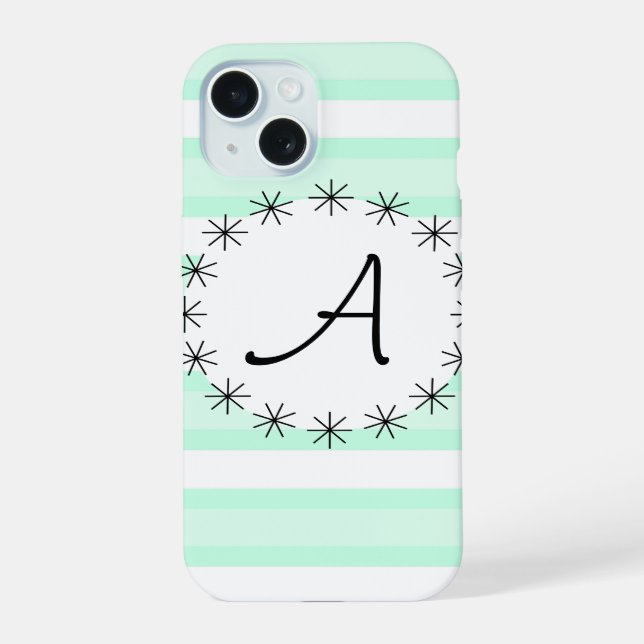Aqua Stripe "Monogram" iPhone Gehäuse 15 Hülle (Rückseite)