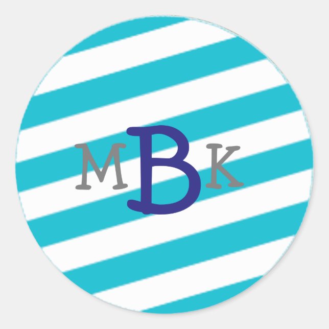 Aqua Striped Monogram Stickers (Vorderseite)