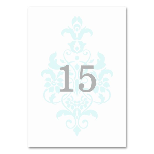 Aqua Subtile Damask Table Card Tischnummer (Vorderseite)