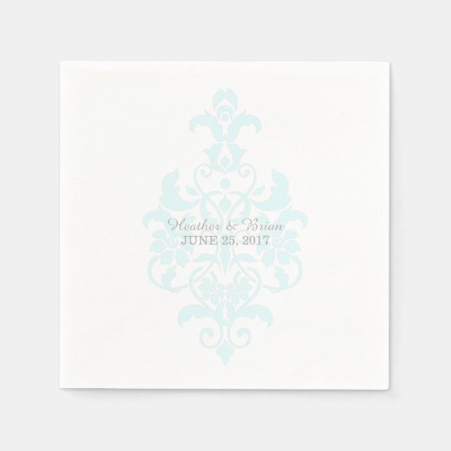 Aqua Subtle Damask Paper Napkins Serviette (Vorderseite)