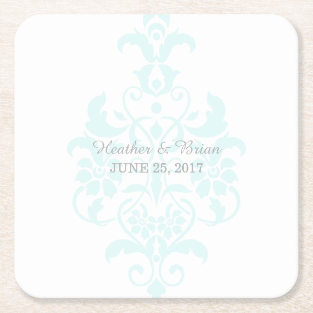 Aqua Subtle Damask Paper Untersetzer (Vorderseite)