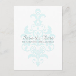 Aqua Subtle Damask Save the Date Postkarte