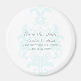 Aqua Subtle Damask Speichern Sie das Datum Magnet