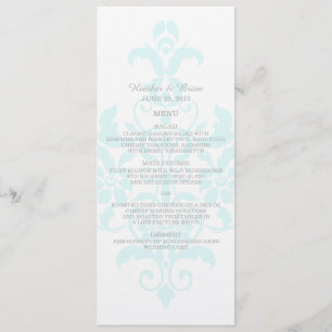 Aqua Subtle Damask Wedding Menu Menükarte