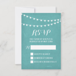Aqua Summer String Light Wedding RSVP Karte
