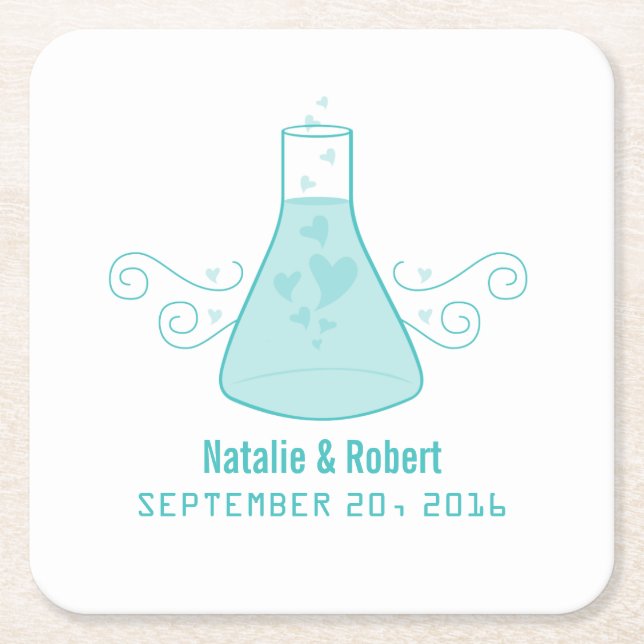 Aqua Sweet Chemistry Wedding Paper Untersetzer (Vorderseite)