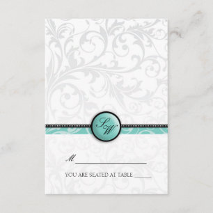 Aqua Swirl Monogram Faltenzelt Platzkarte