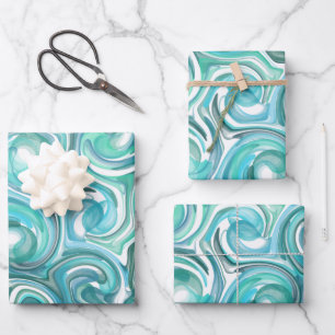 Aqua Swirl Packpapier Geschenkpapier Set