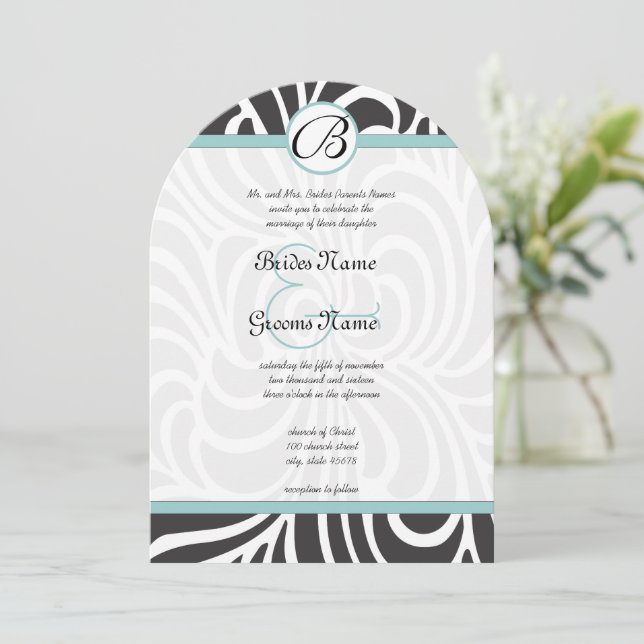 Aqua Swirls Wedding Invitation Einladung (Stehend Vorderseite)