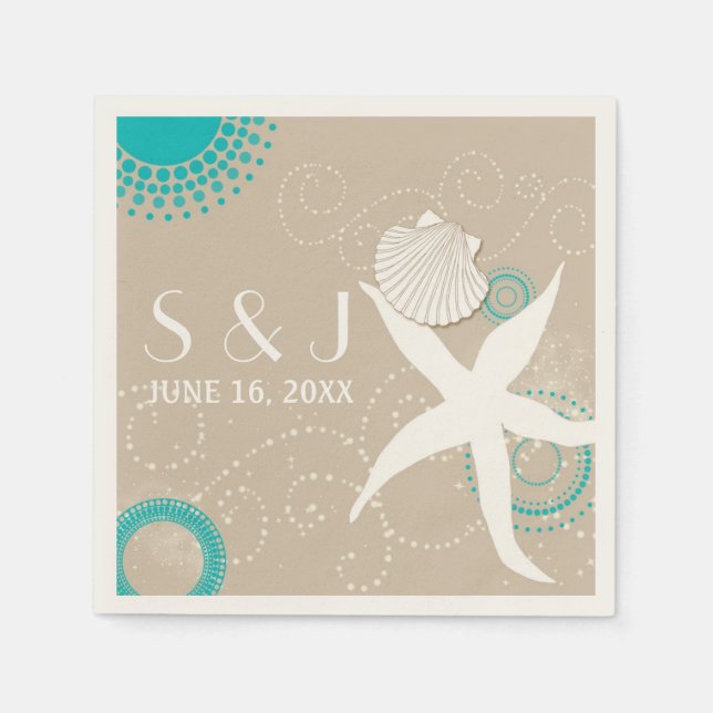 Aqua Tan White Beach Wedding Serviette (Vorderseite)