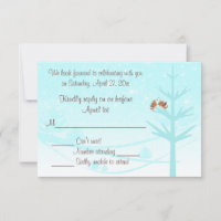 Aqua, Taupe, braune Lovebirds - RSVP-Karte Hochzei